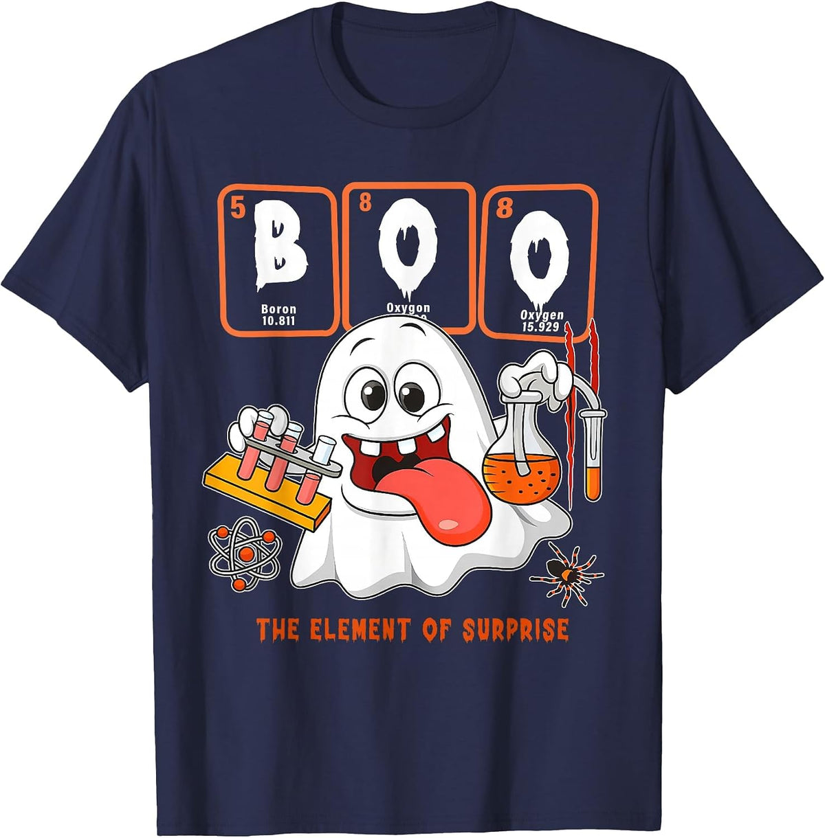 Chemistry Boo The Element of Surprise Halloween Men Women T-Shirt - Navy Blue