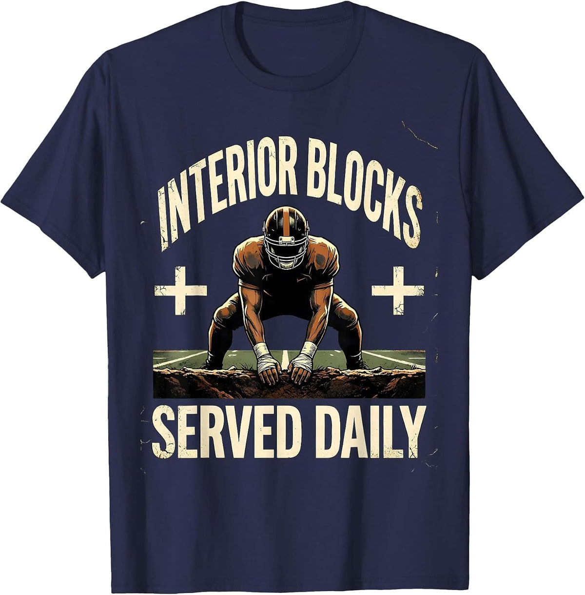 Men's Interior Blocks Served Daily Distressed Football Lineman T-Shirt - Navy Blue