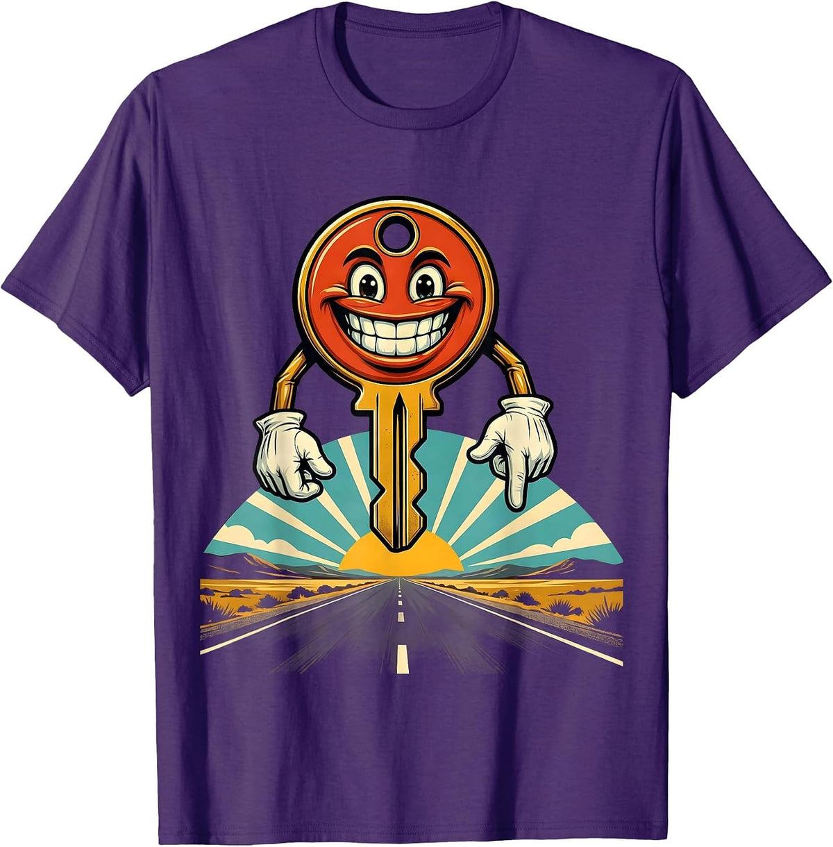 Men's Car Key Open Road Valley Forge Automotive Graphic T-Shirt - Purple