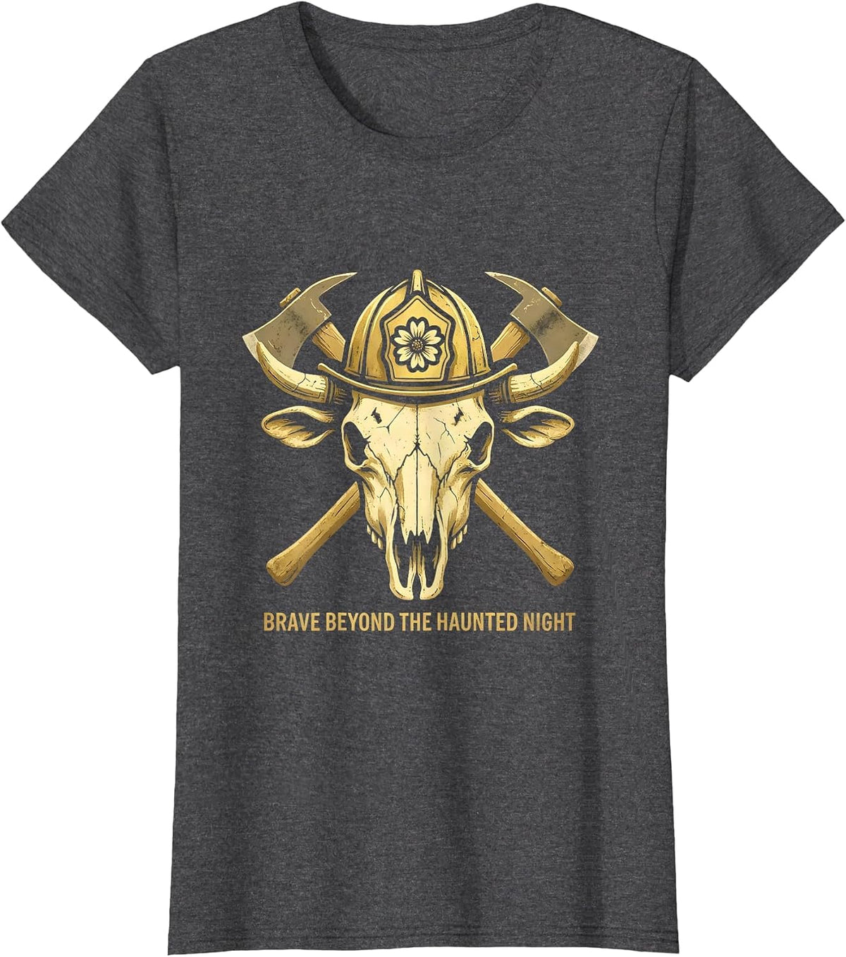 Women's Halloween Firefighter Station Pride Haunted Night T-Shirt - Dark Heather Grey