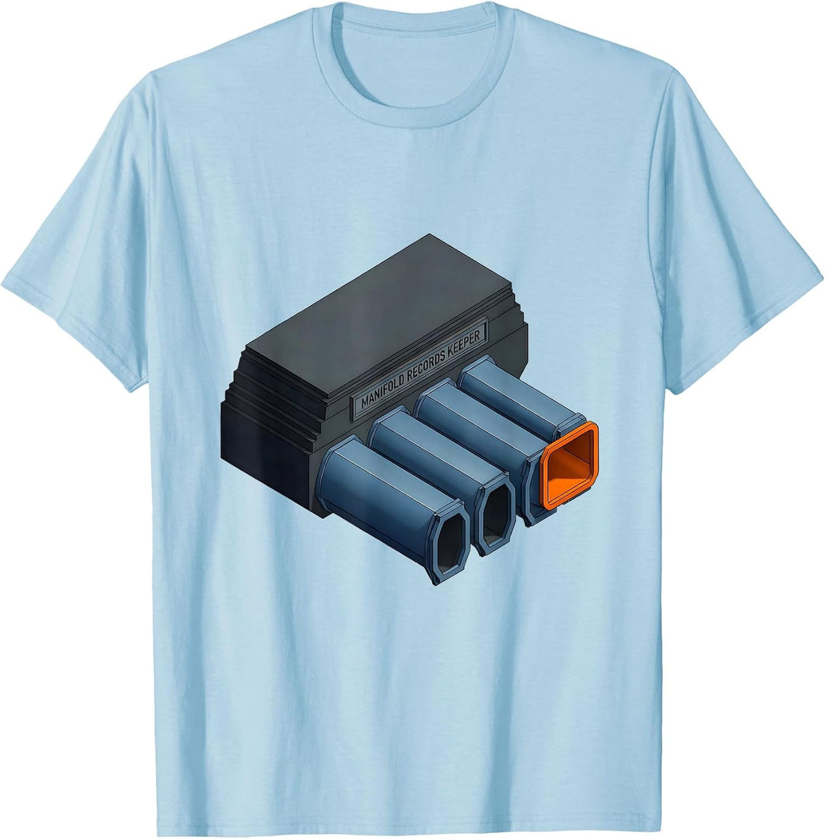 Men's Manifold Records Keeper Funny Car Guy Mechanic Workshop T-Shirt - Baby Blue