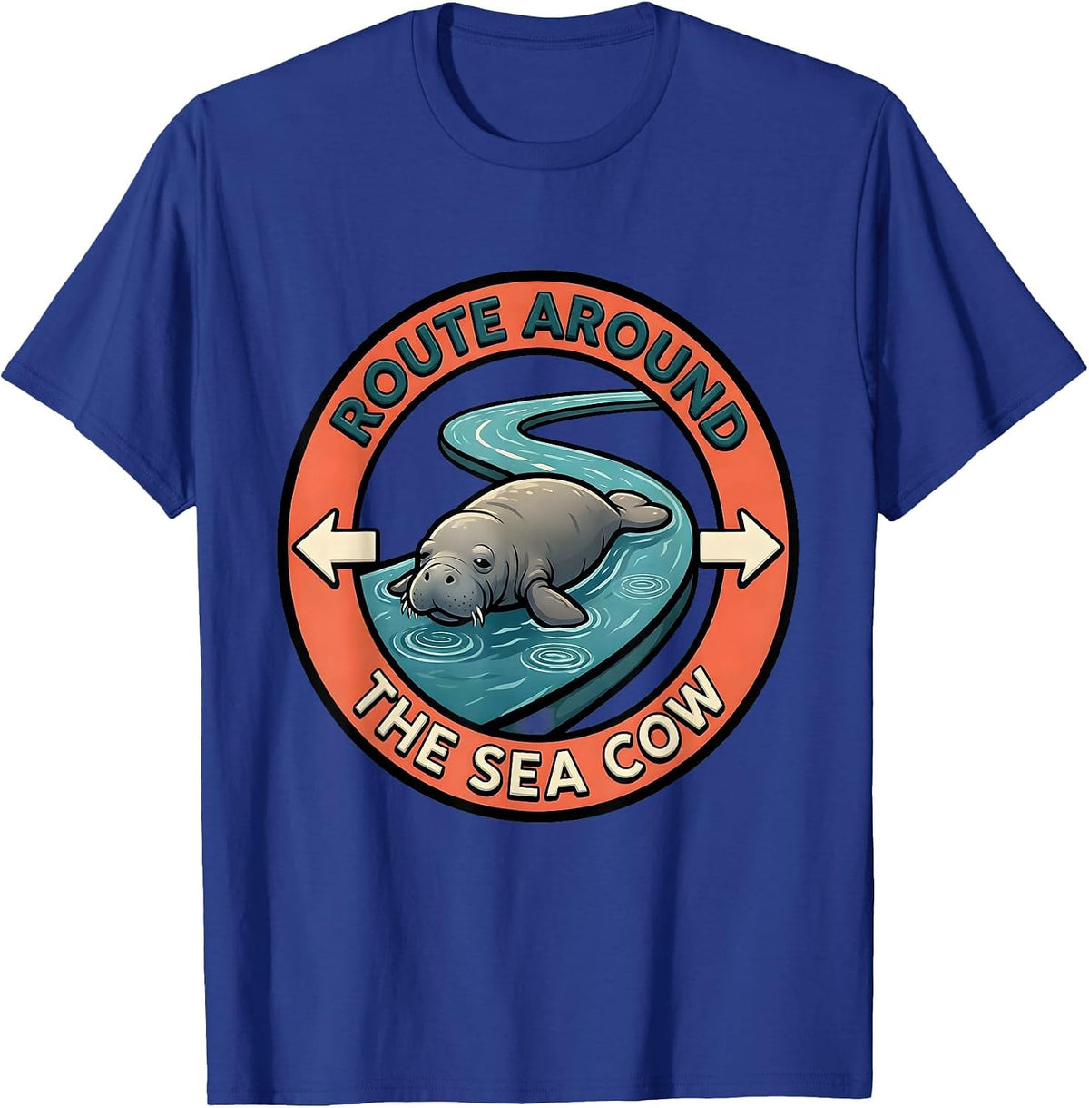 Men's Route Around The Sea Cow Cartoon Manatee Wildlife Lover T-Shirt - Royal Blue