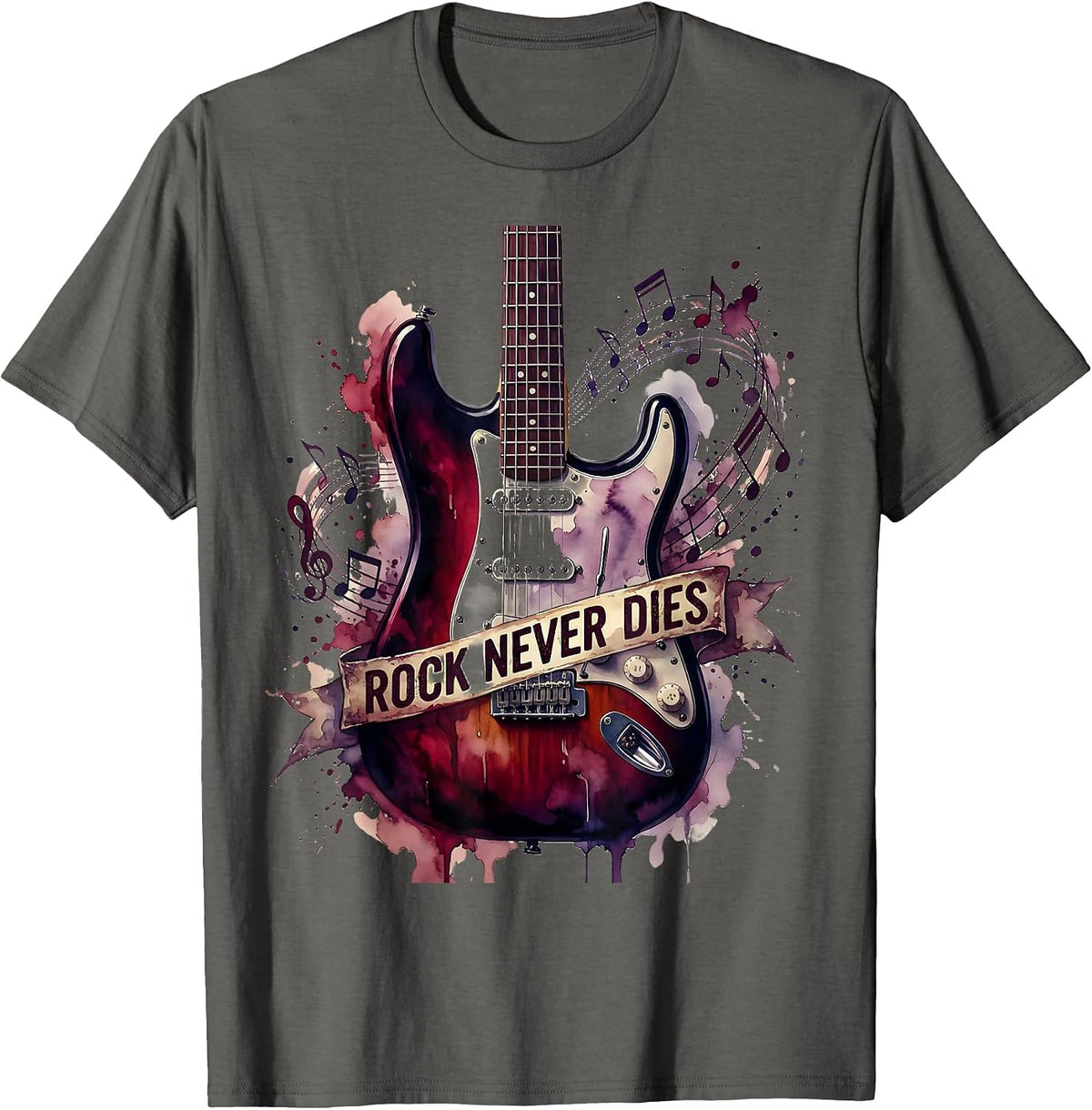 Men's Rock Never Dies Bold Rockstar Graphic Design T-Shirt - Asphalt Grey