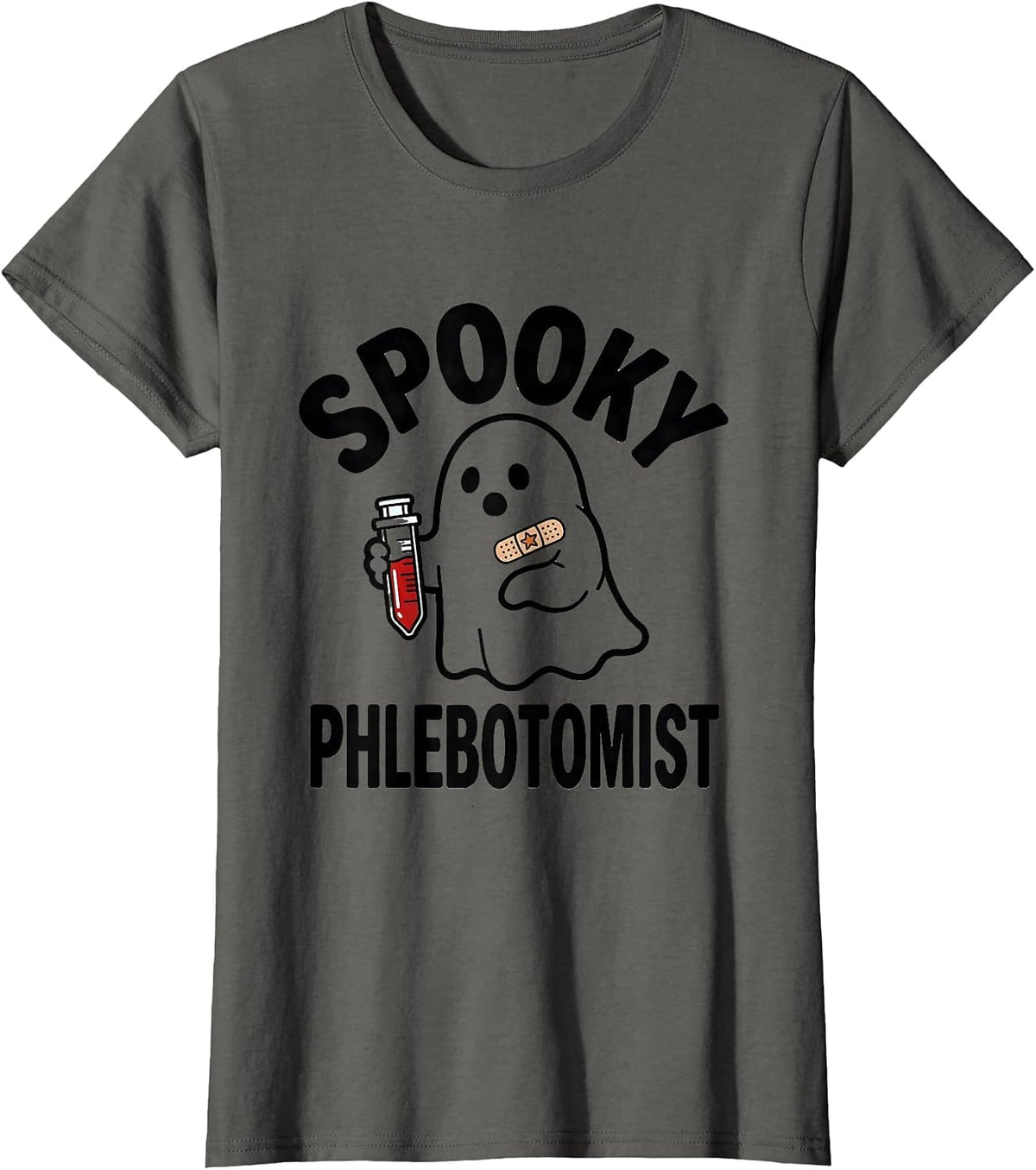 Women's Spooky Phlebotomist Cute Ghost Phlebotomy Tech Halloween T-Shirt - Asphalt Grey