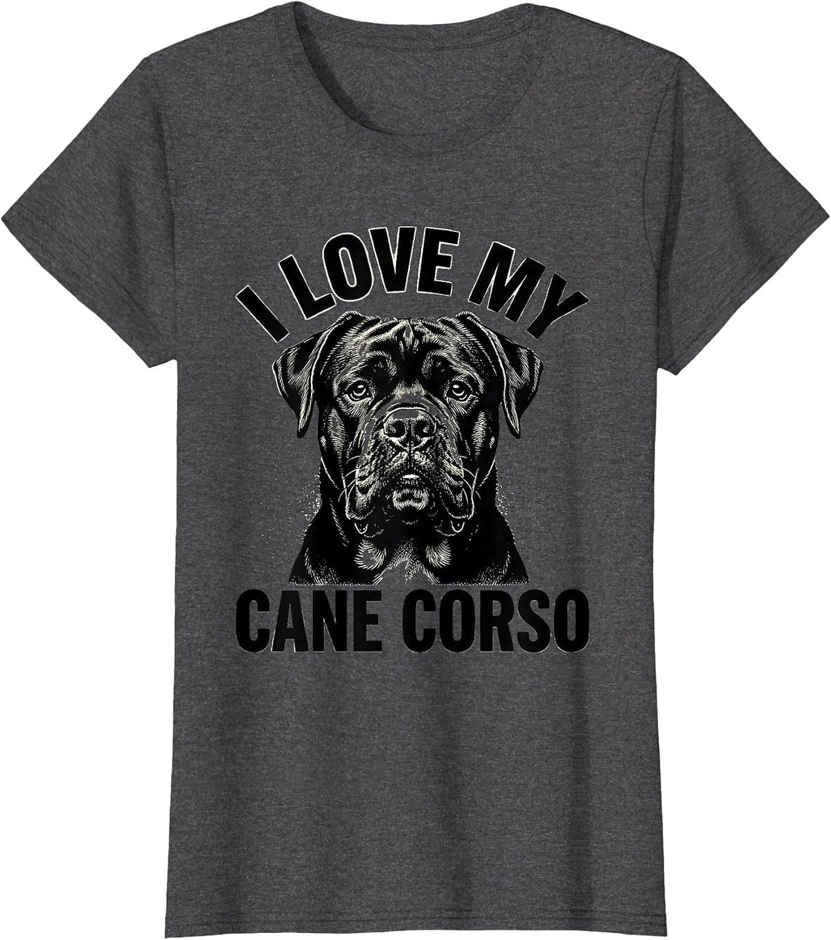 Women's I Love My Cane Corso Blackwork Dotwork Pet Lover Breed Pride T-Shirt - Dark Heather Grey