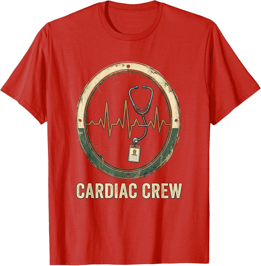 Men's Cardiac Crew Vintage Registered Nurse Stethoscope RN Humor T-Shirt - Red