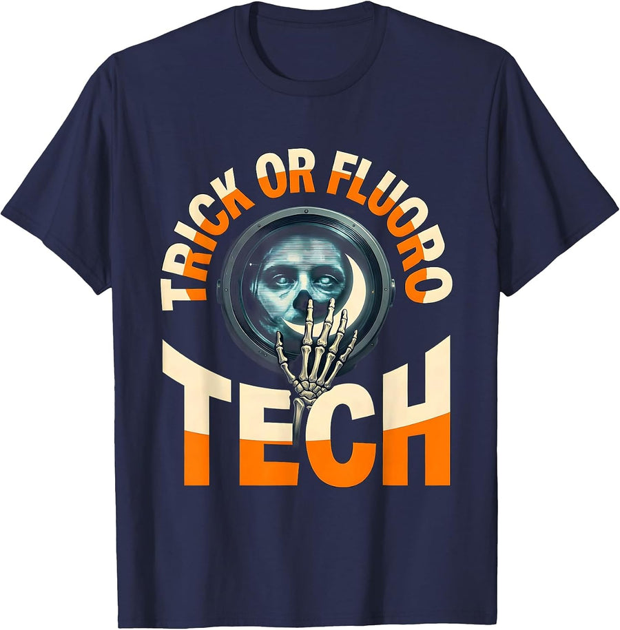 Trick Or Fluoro Tech Funny Radiology Tech Halloween Humor T-Shirt - Navy Blue