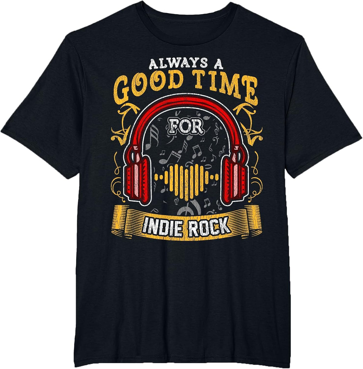 Indie Rock Band Music Headphones Graphic T-Shirt - Black