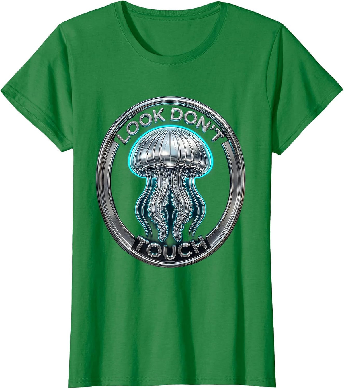 Look Don't Touch Vaporwave Y2K Jellyfish Ocean Sea Creature T-Shirt - Kelly Green