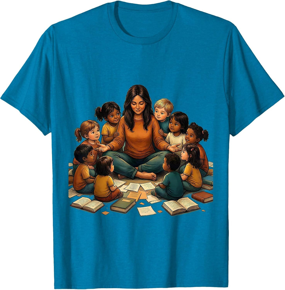 Paraprofessional Educator Children Circle Illustration T-Shirt - Sapphire Blue
