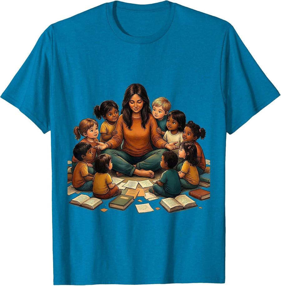 Paraprofessional Educator Children Circle Illustration T-Shirt - Sapphire Blue