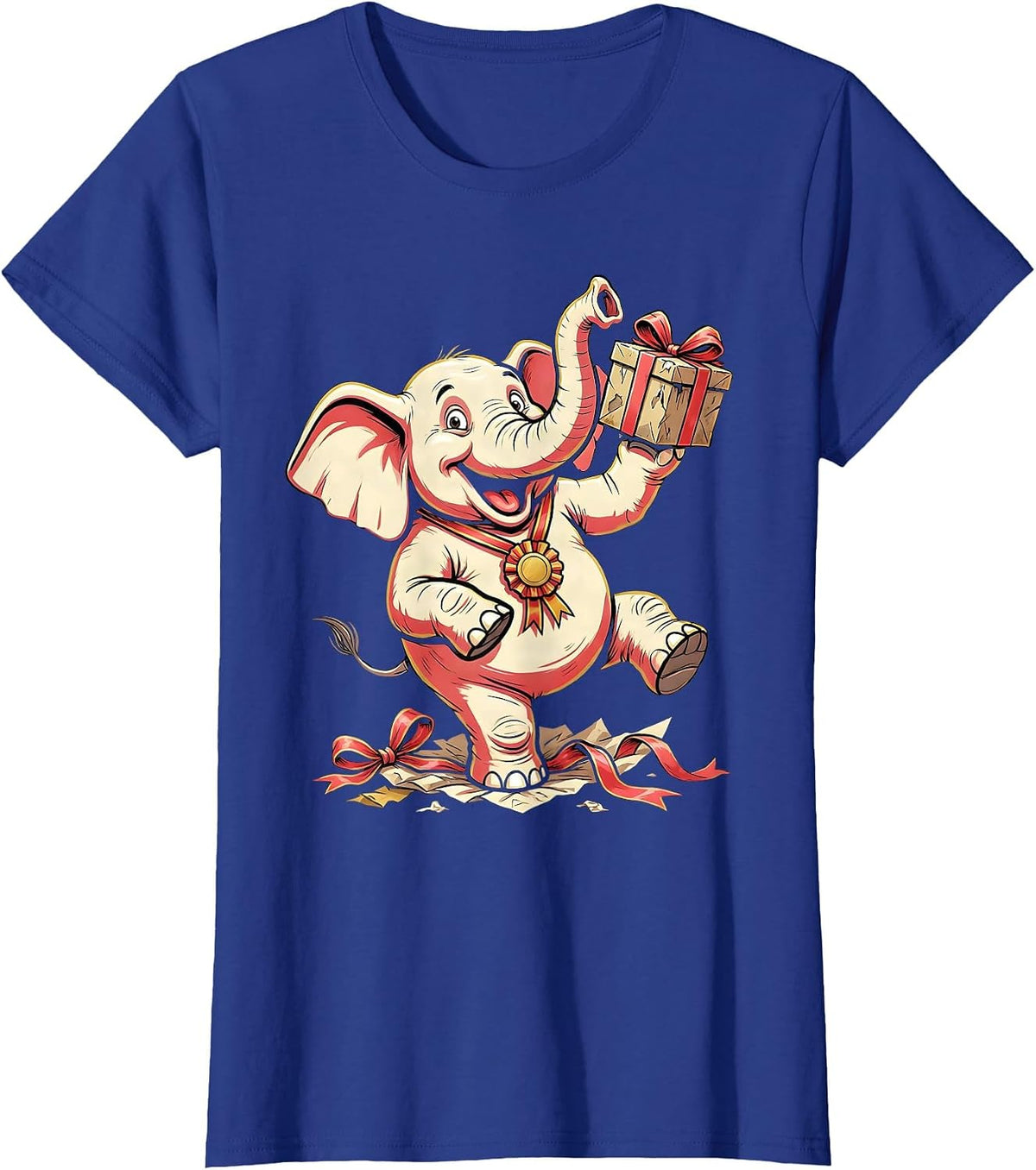 Women's Grinning Elephant Funny White Elephant Gift Exchange Party T-Shirt - Royal Blue