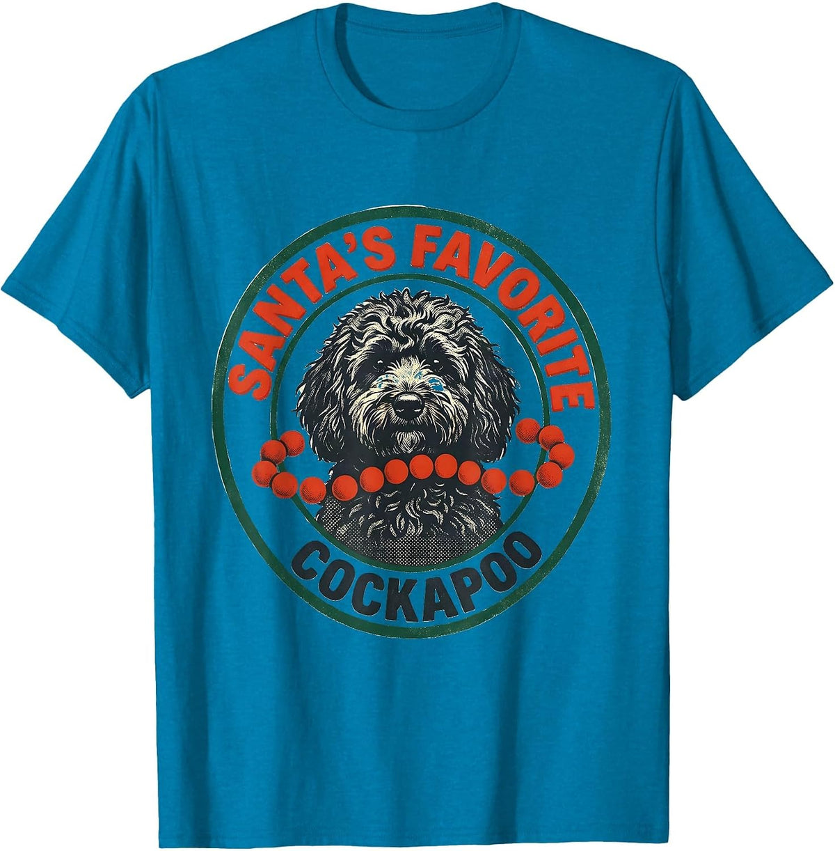 Santa's Favorite Cockapoo Festive Dog Lover Christmas T-Shirt - Sapphire Blue