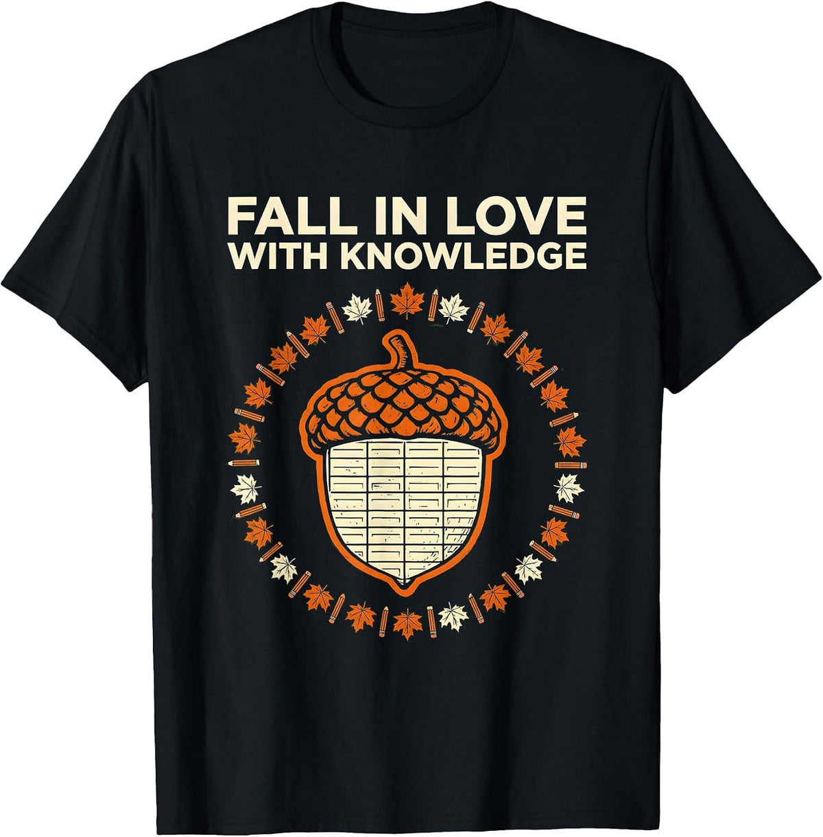 Men's Fall In Love With Knowledge Retro Teacher Autumn Halloween T-Shirt - Black