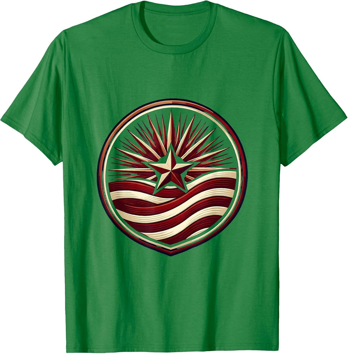Men's Red White and Blue Sunburst Waving Flag Stripes T-Shirt - Kelly Green