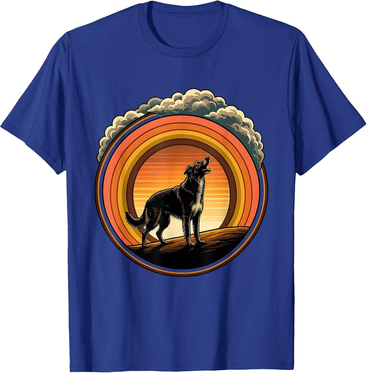 Irish Wolfhound Howling at a Stormy Sky T-Shirt - Royal Blue