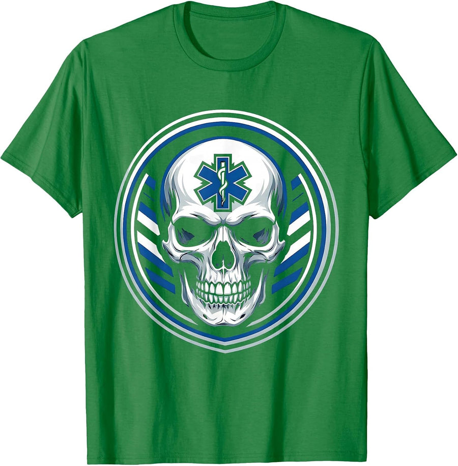 Men's EMT Skull Star of Life Graphic Design T-Shirt - Kelly Green
