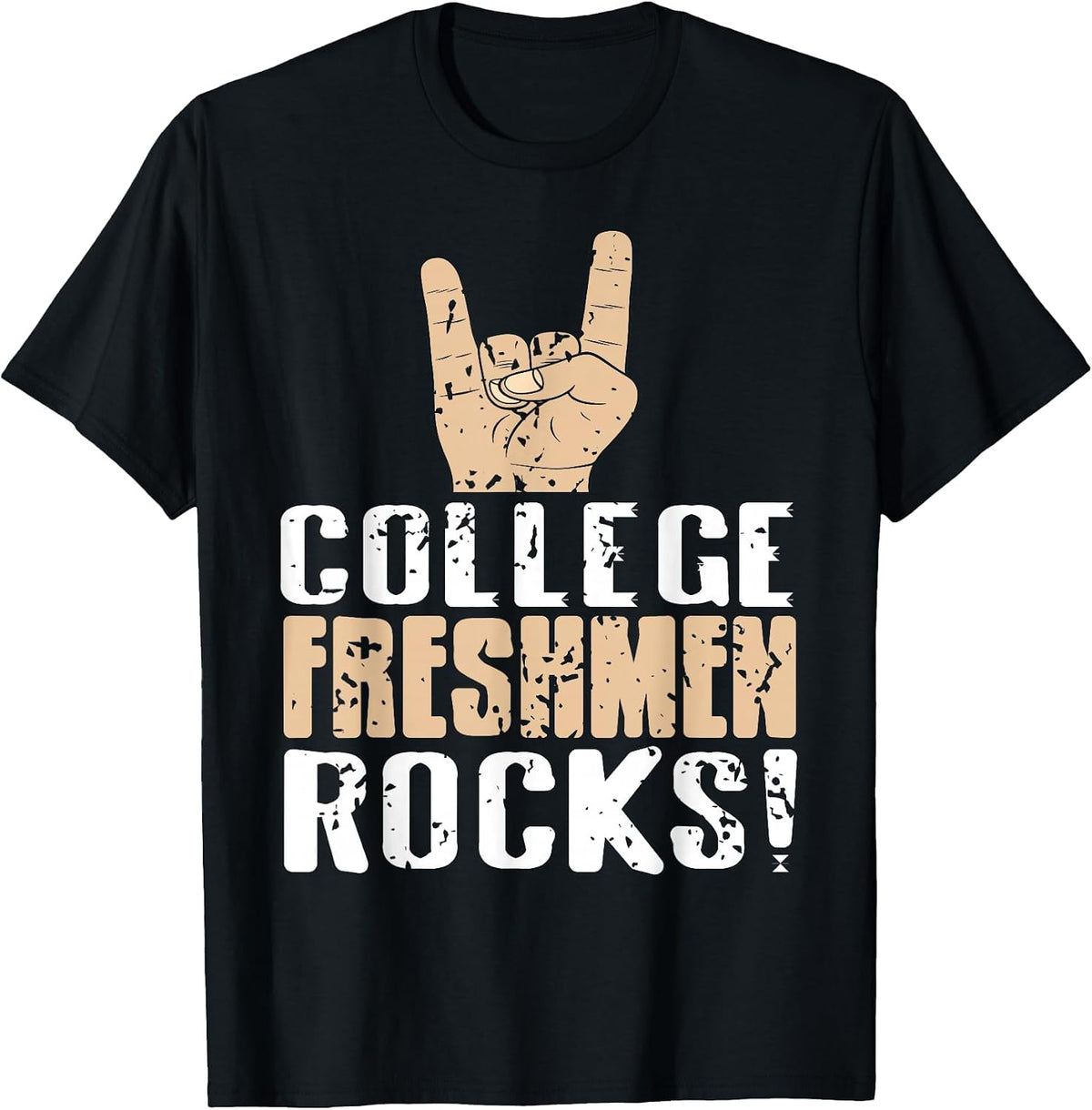 College Freshman Rocker Hand Statement T-Shirt - Black
