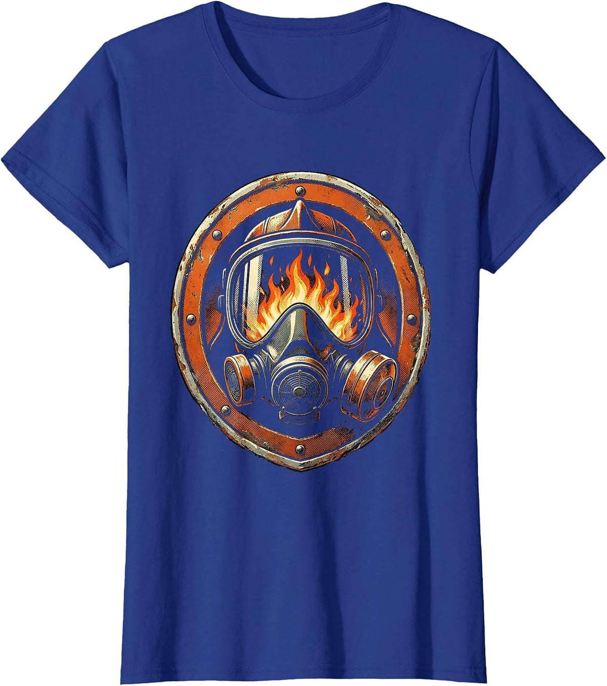 Women's Firefighter Mask Flames Reflected in Visor Graphic T-Shirt - Royal Blue