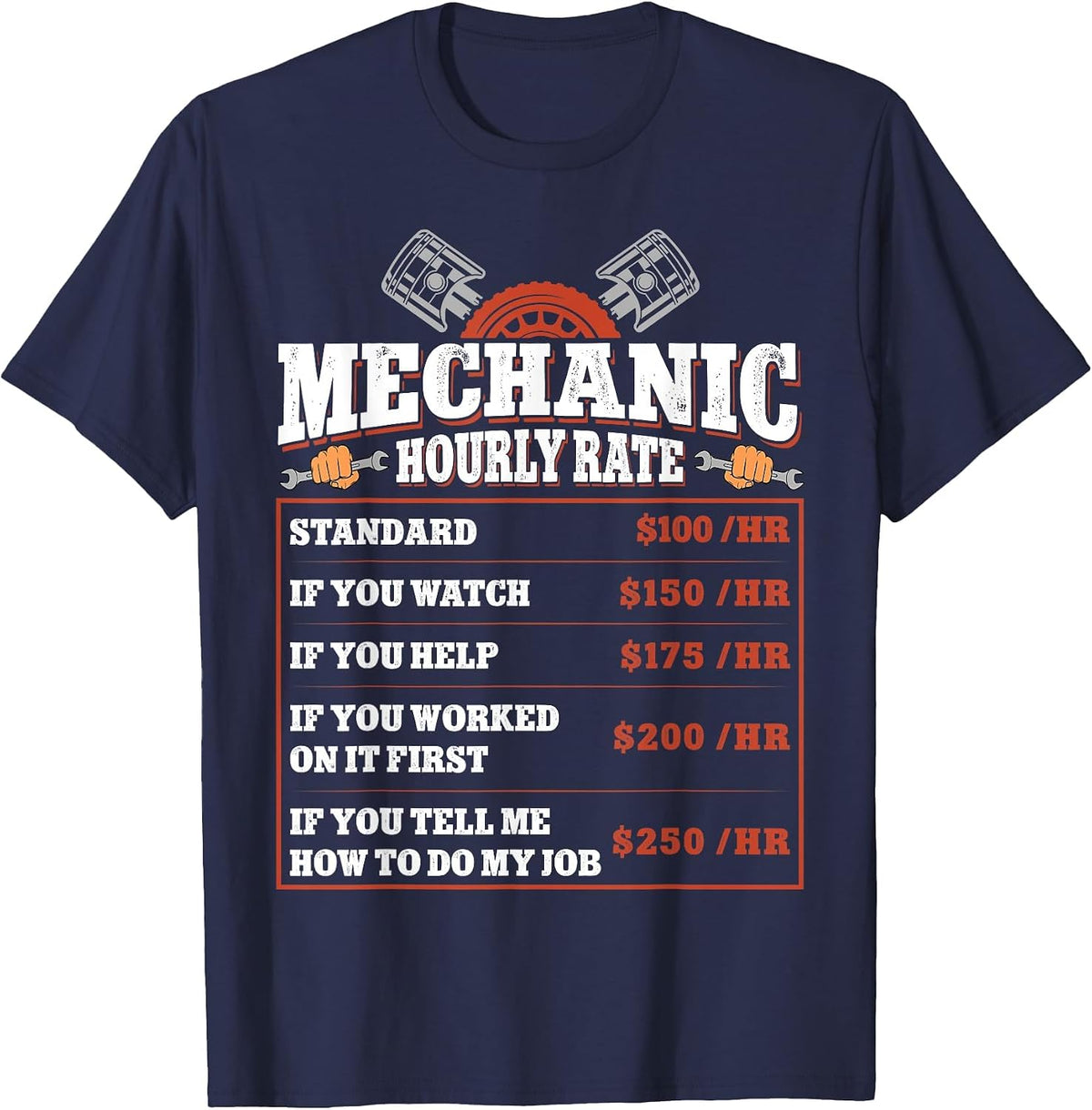 Funny Mechanic Hourly Rate - Labor Rates Car Mechanic T-Shirt - Navy Blue