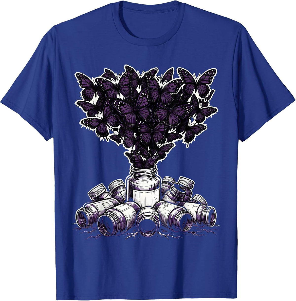 Men's Emo Pill Bottles Black Butterflies Graphic T-Shirt - Royal Blue