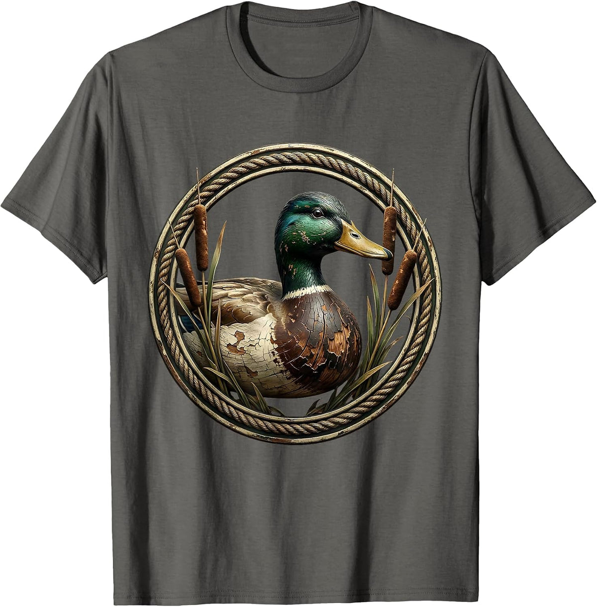Duck Hunting Decoy Chipped Paint Illustration T-Shirt - Asphalt Grey