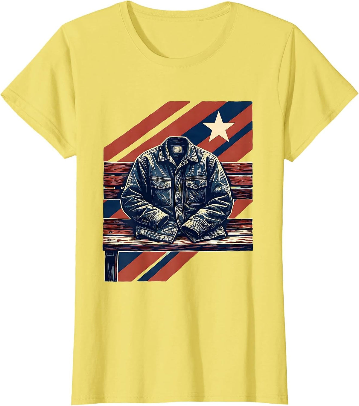 Women's Work Jacket Linocut Patriotic Labor Day Tribute T-Shirt - Lemon Yellow