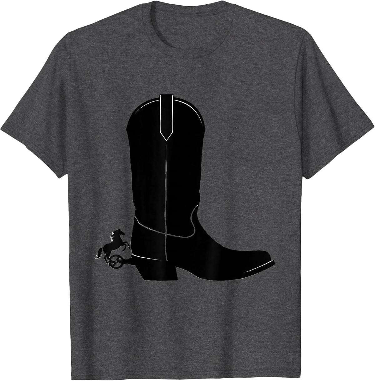 Cowboy Boot Horse Silhouette Spur Western Graphic T-Shirt - Dark Heather Grey