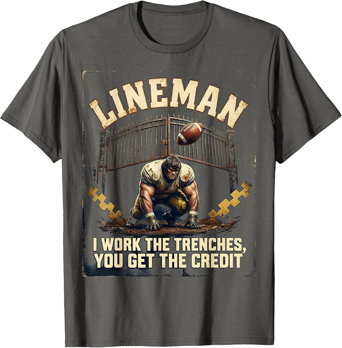 Men's LINEMAN: I WORK THE TRENCHES, YOU GET THE CREDIT Vintage T-Shirt - Asphalt Grey