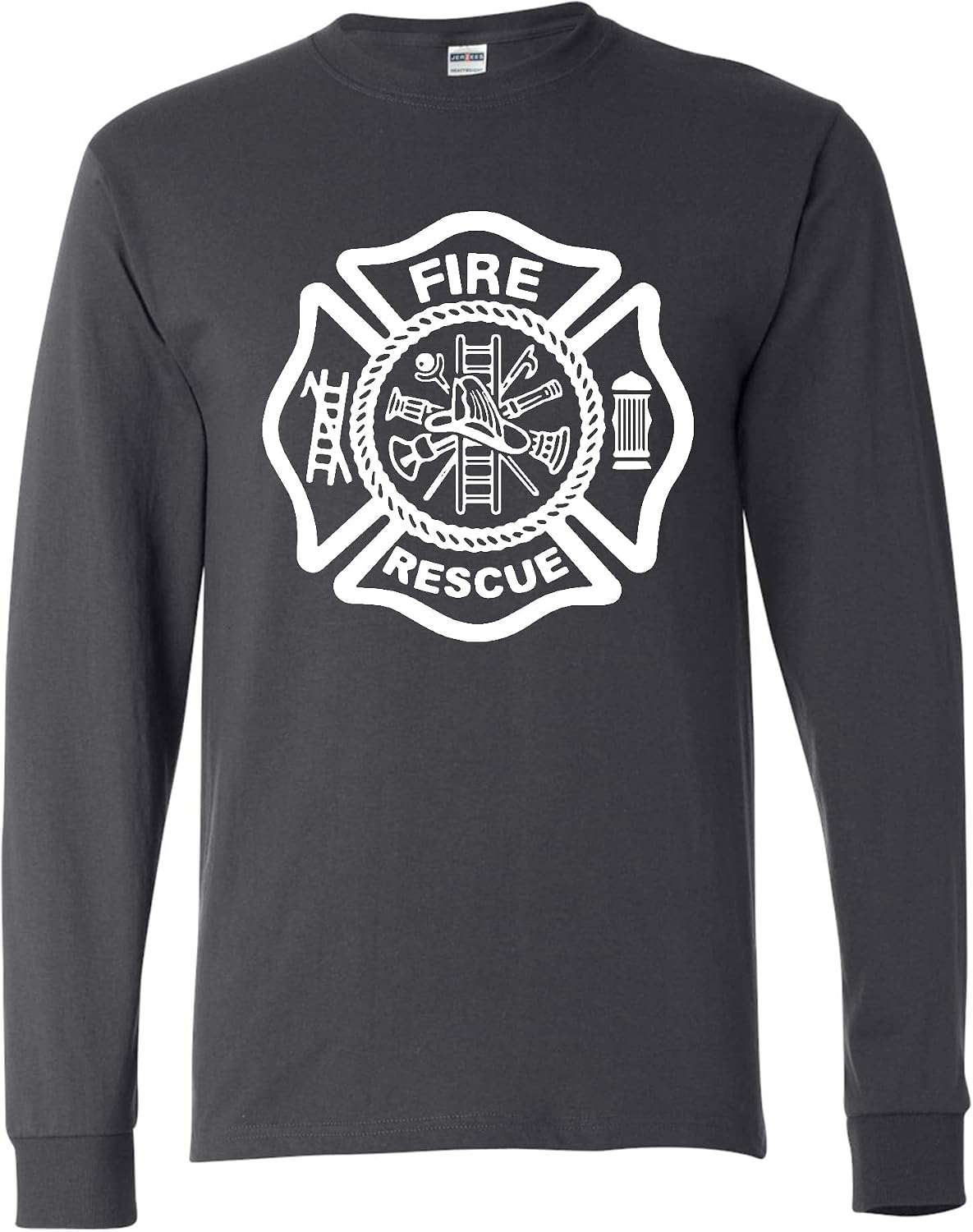 Fire Rescue Logo Firefighter Patriotic Mens Long Sleeves - Charcoal