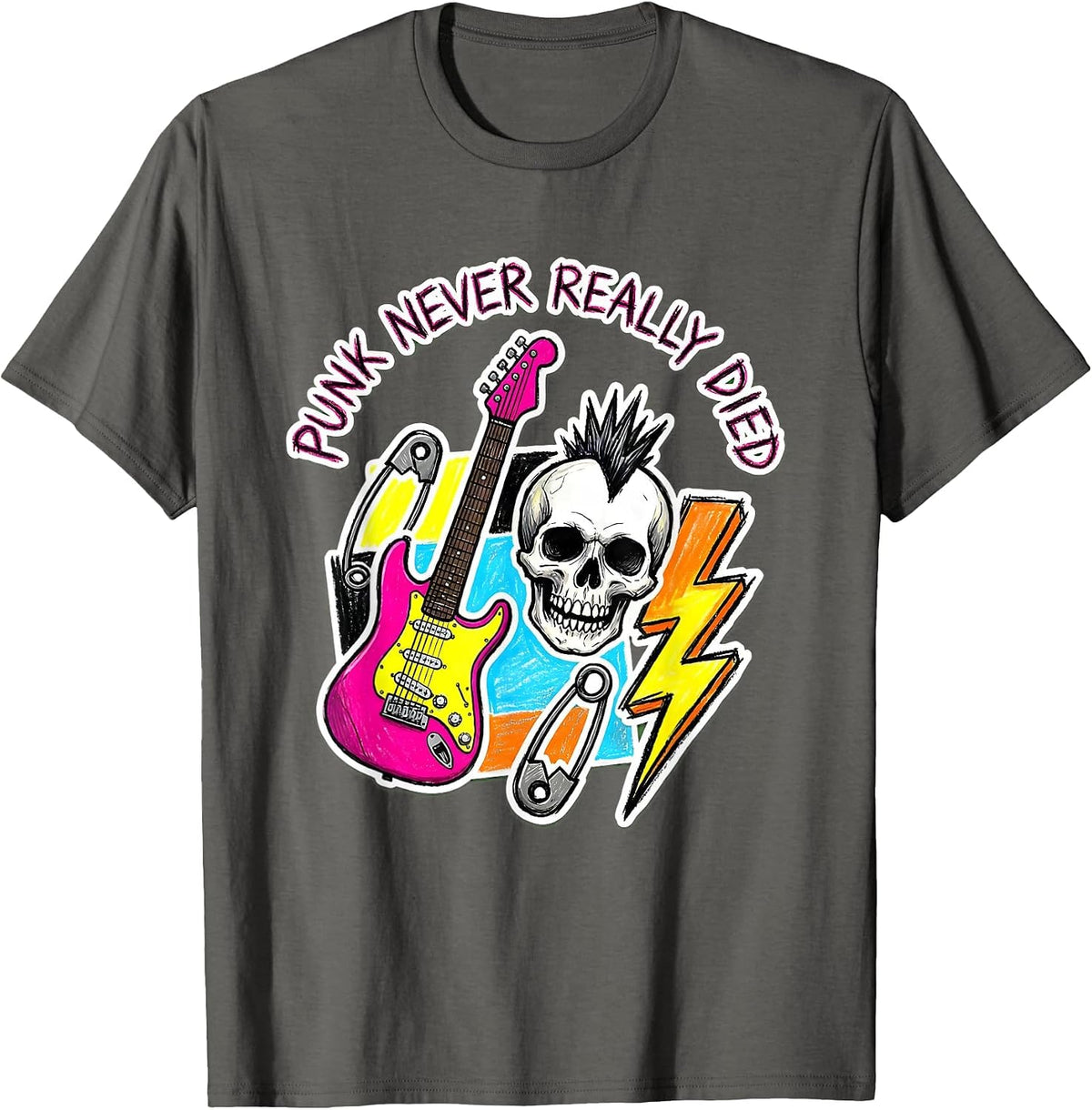 Men's Punk Never Really Died Bold Graphic Design T-Shirt - Asphalt Grey