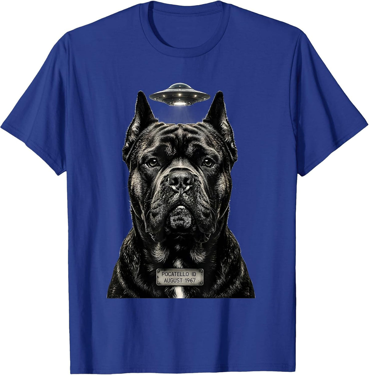 Men's Pocatello ID August 1967 Funny Cane Corso UFO Selfie T-Shirt - Royal Blue