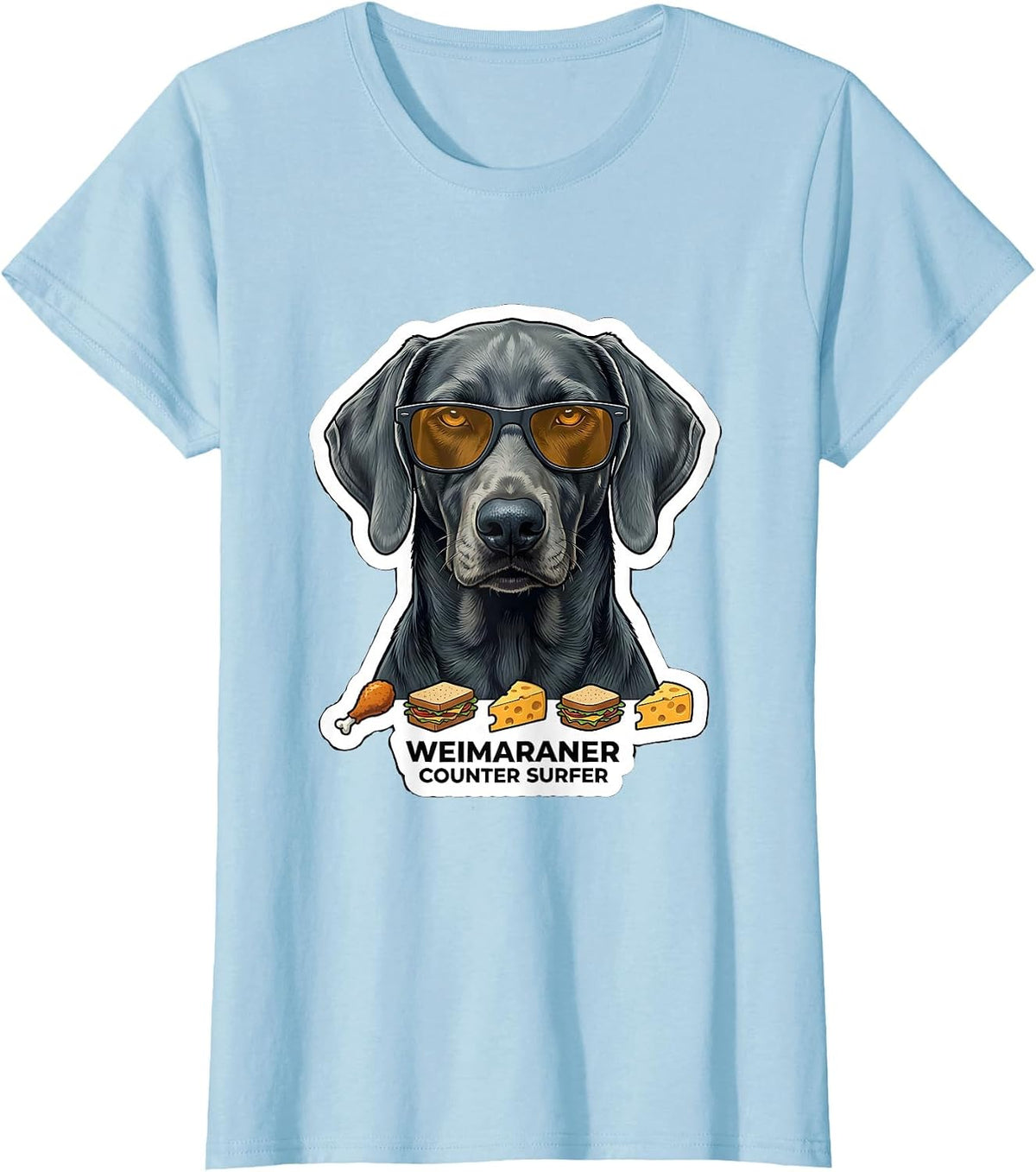 Women's Weimaraner Counter Surfer Funny Dog Breed Sunglasses T-Shirt - Baby Blue