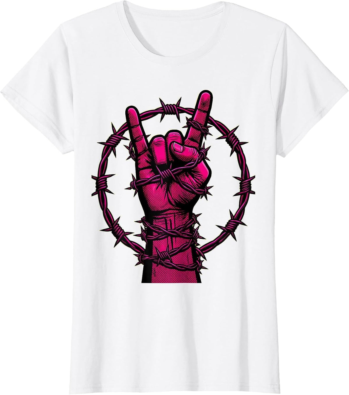 Punk Devil Horns Barbed Wire Rock Graphic T-Shirt - White