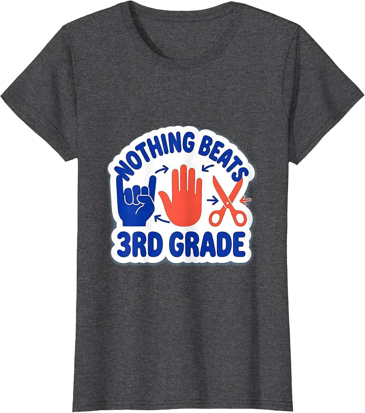 Women's Nothing Beats 3rd Grade Back to School Rock Paper Scissors T-Shirt - Dark Heather Grey