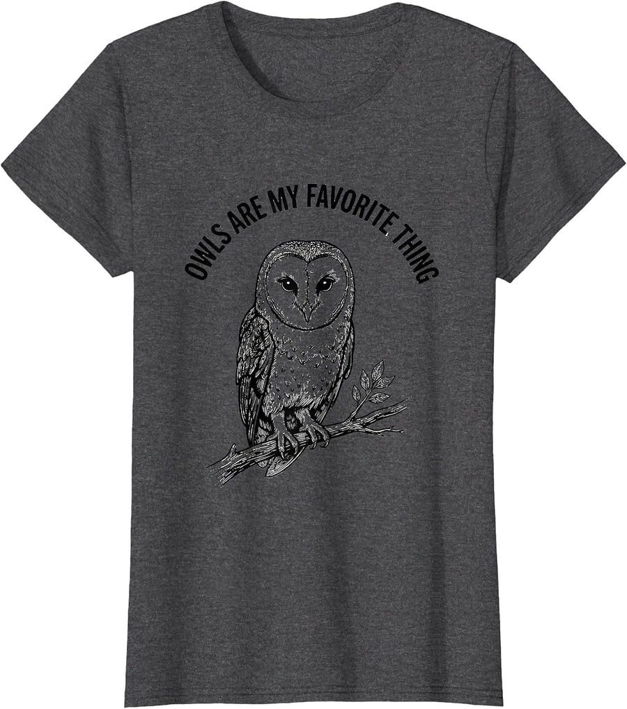 Women's Owls Are My Favorite Thing Funny Owl Lover Birdwatcher Humor T-Shirt - Dark Heather Grey