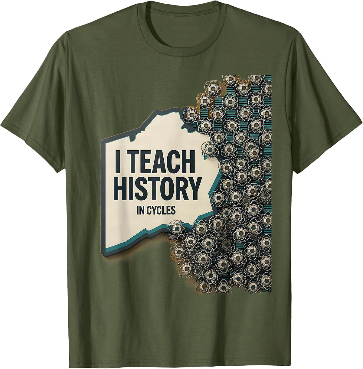 Men's I Teach History In Cycles Funny History Teacher Midcentury T-Shirt - Olive Green