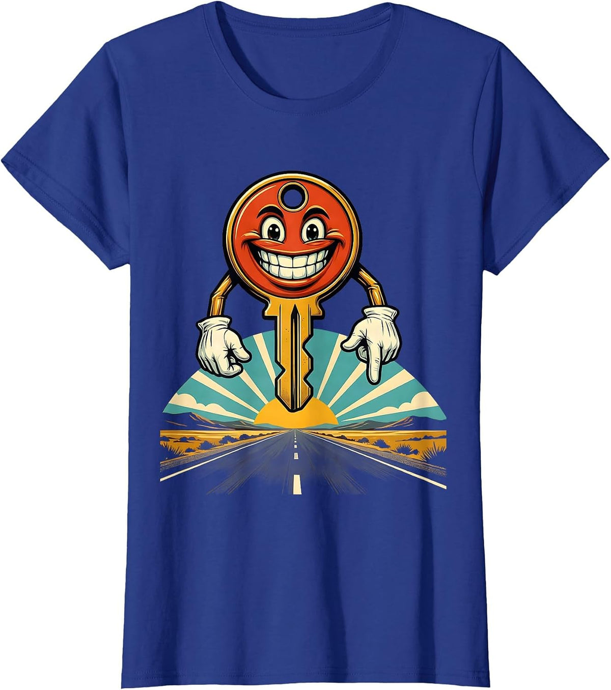 Women's Car Key Open Road Valley Forge Automotive Graphic T-Shirt - Royal Blue