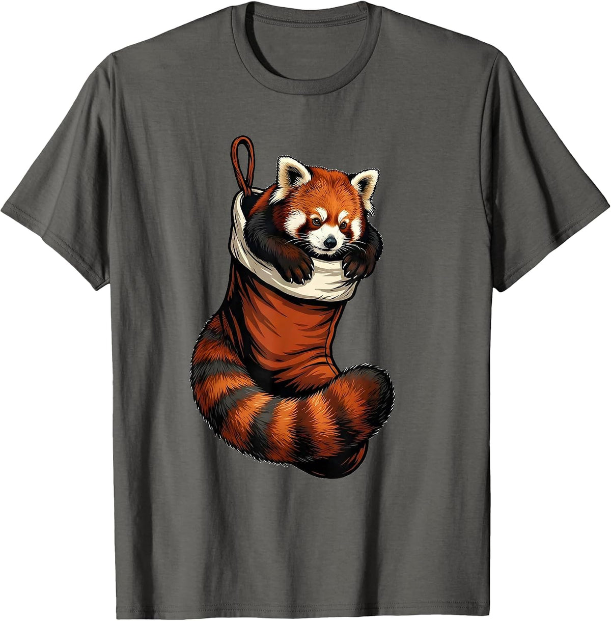 Men's Red Panda In Stocking Funny Animal Lover Humor T-Shirt - Asphalt Grey