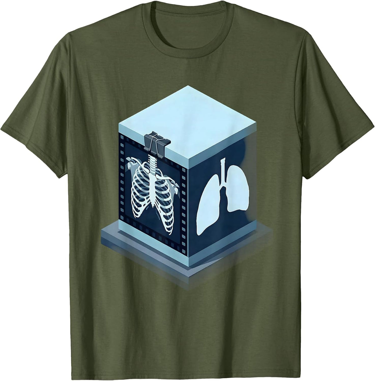 Glowing Chest X-Ray Radiology Illustration T-Shirt - Olive Green