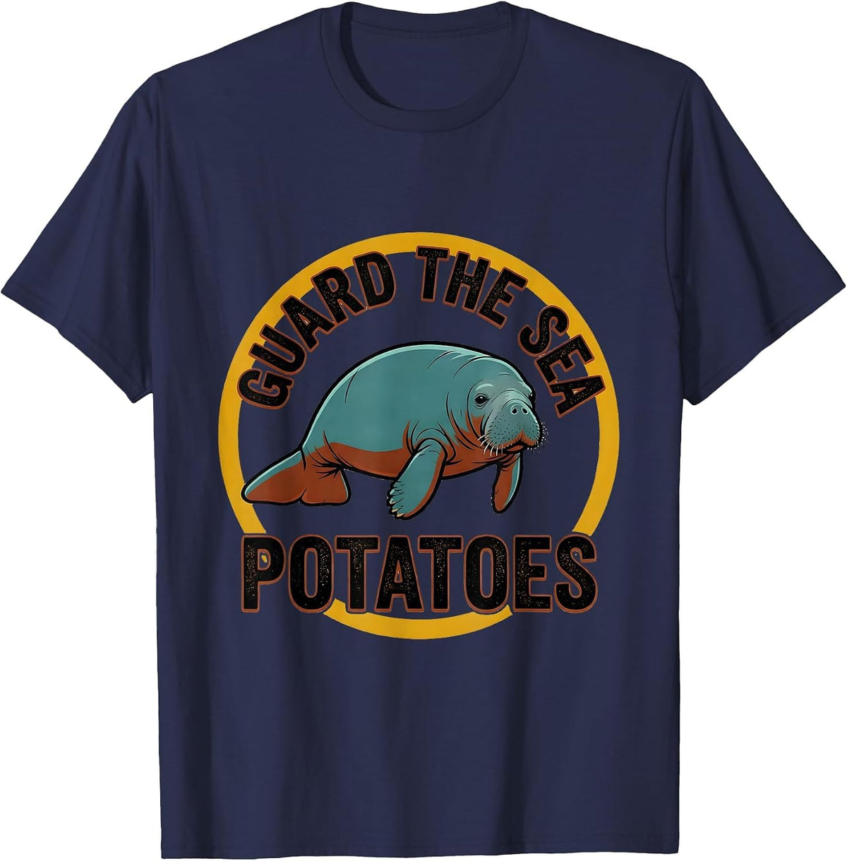 Men's Guard The Sea Potatoes Vintage Funny Manatee Sea Cow Lover T-Shirt - Navy Blue