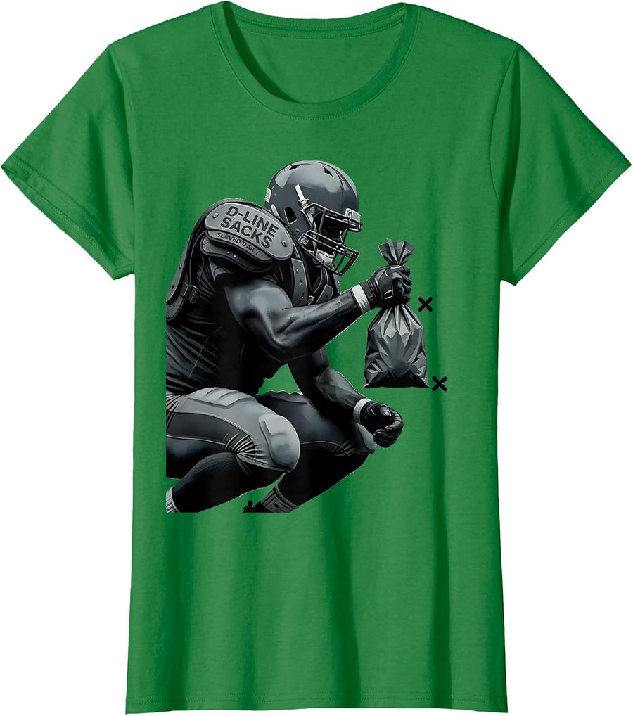 Women's D-Line Sacks Served Daily Funny Football Lineman Youth T-Shirt - Kelly Green