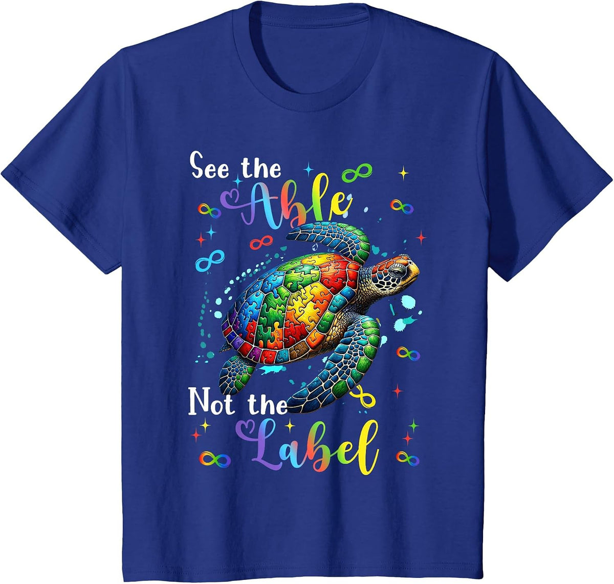 See The Able Not The Label Sea Turtle Autism Awareness Kids T-Shirt - Royal Blue