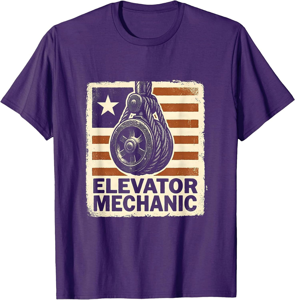 Elevator Mechanic Rubber Stamp American Flag Mechanic Gift T-Shirt - Purple