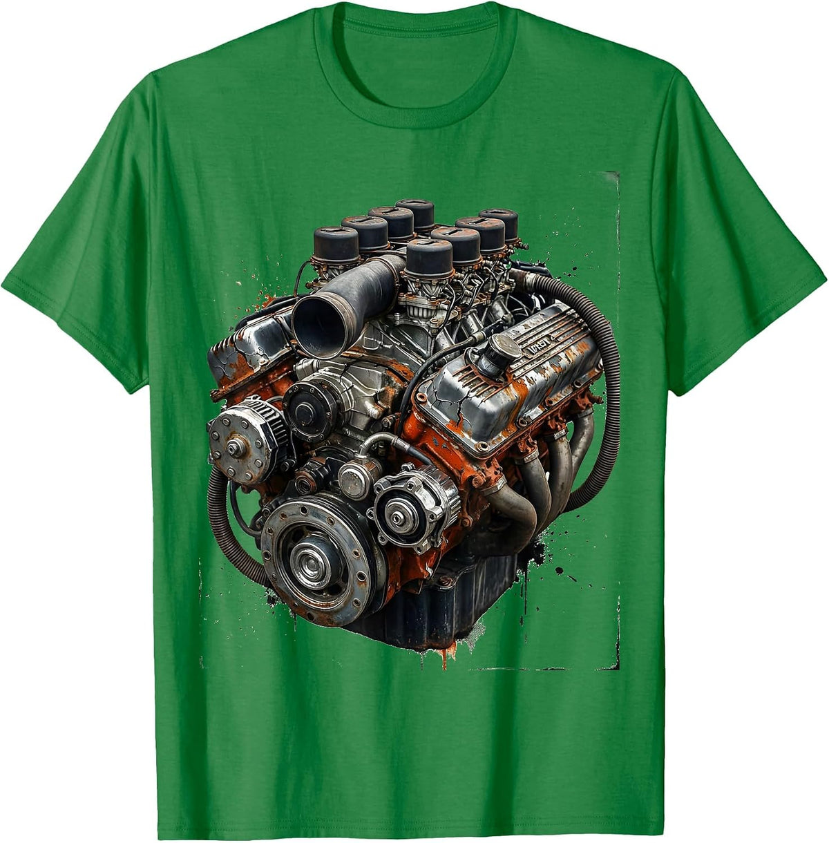 Men's Vintage Engine Block Chrome Detail Illustration T-Shirt - Kelly Green
