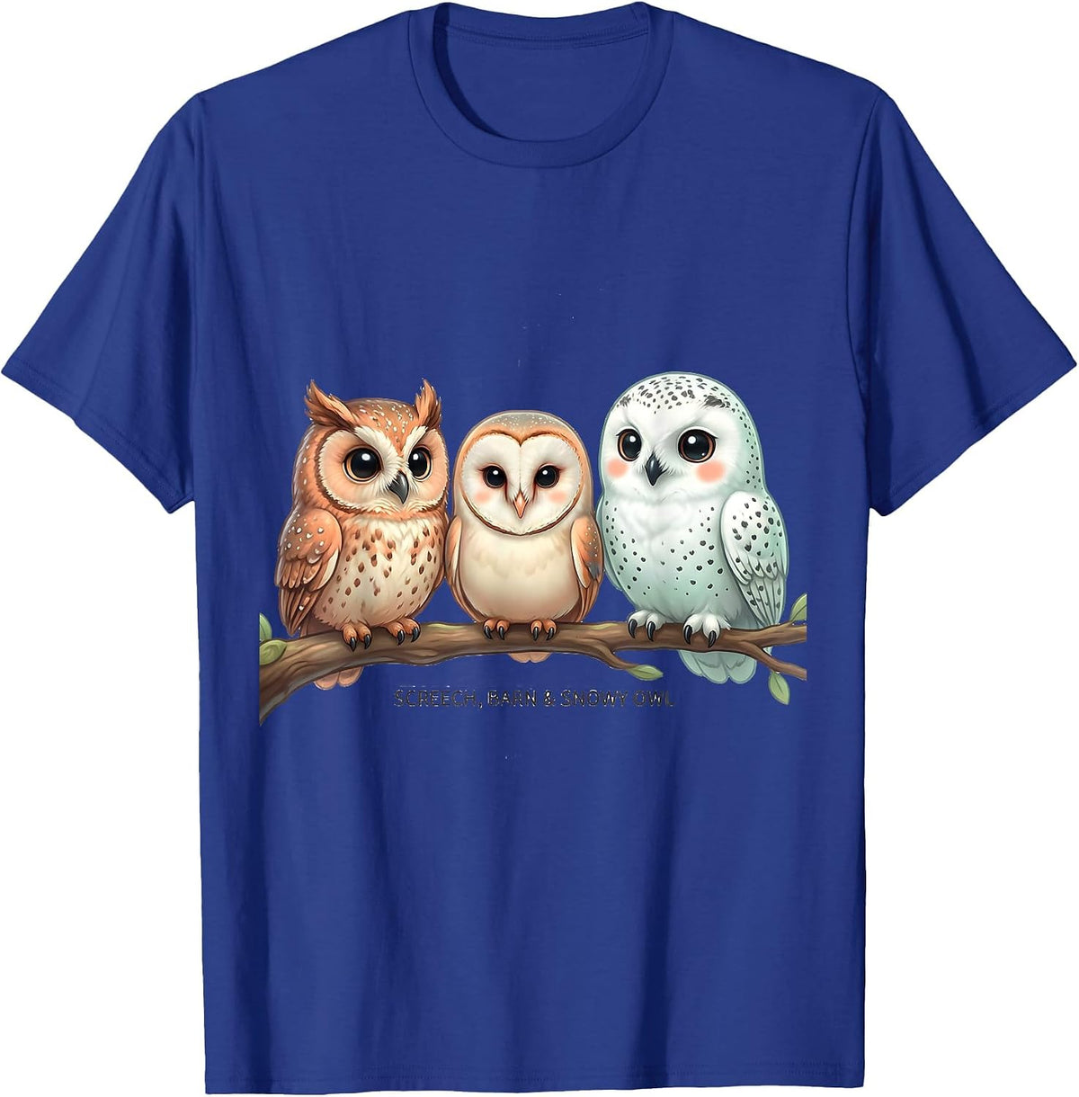 Screech, Barn & Snowy Owl Cute Kawaii Owl Lover Bird T-Shirt - Royal Blue