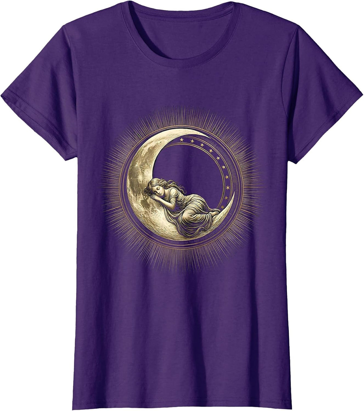 Women's Crescent Moon Sleeping Woman Celestial Art T-Shirt - Purple