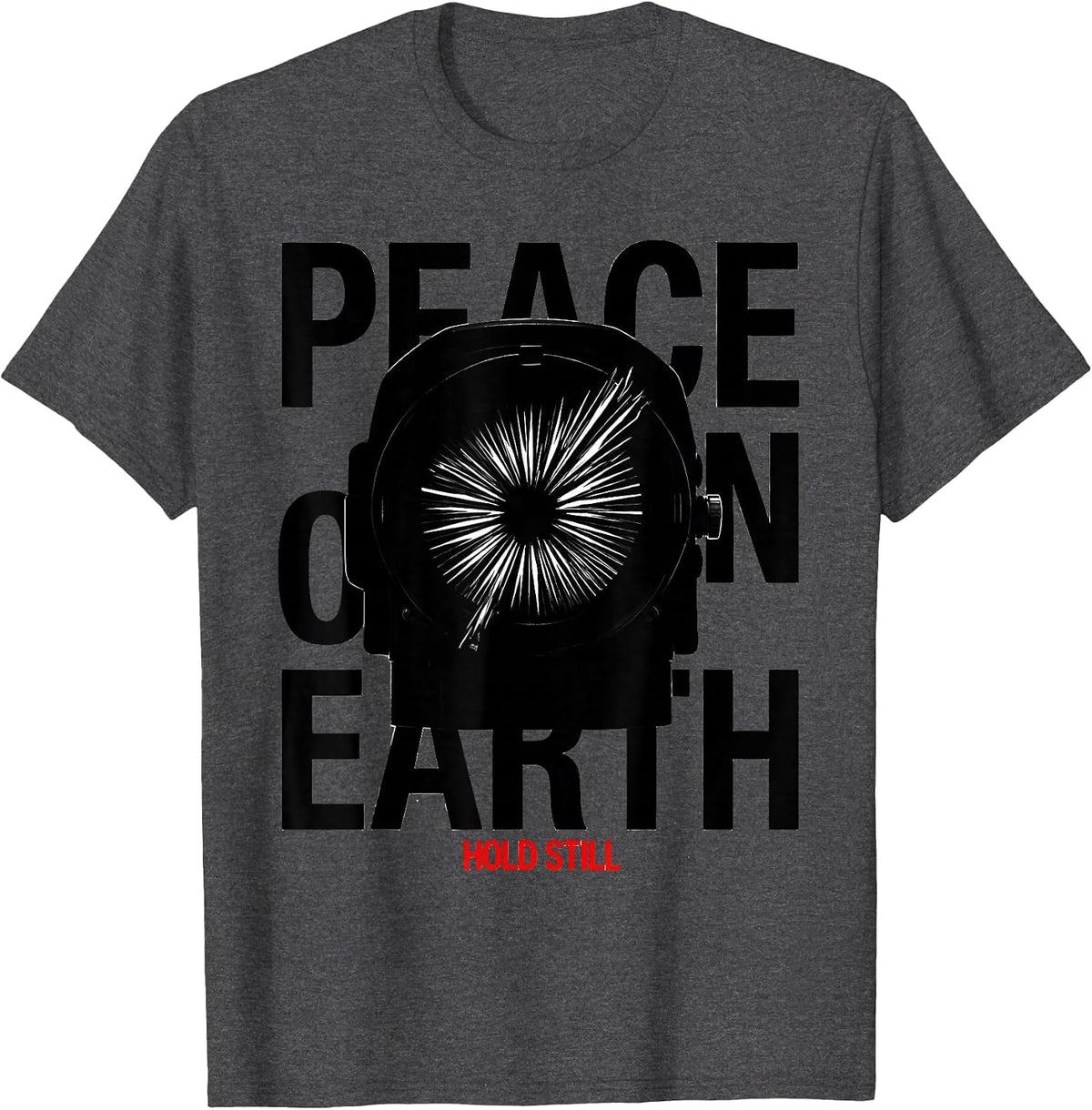 Men's Peace On Earth Hold Still New Wave Medical Tech Christmas T-Shirt - Dark Heather Grey