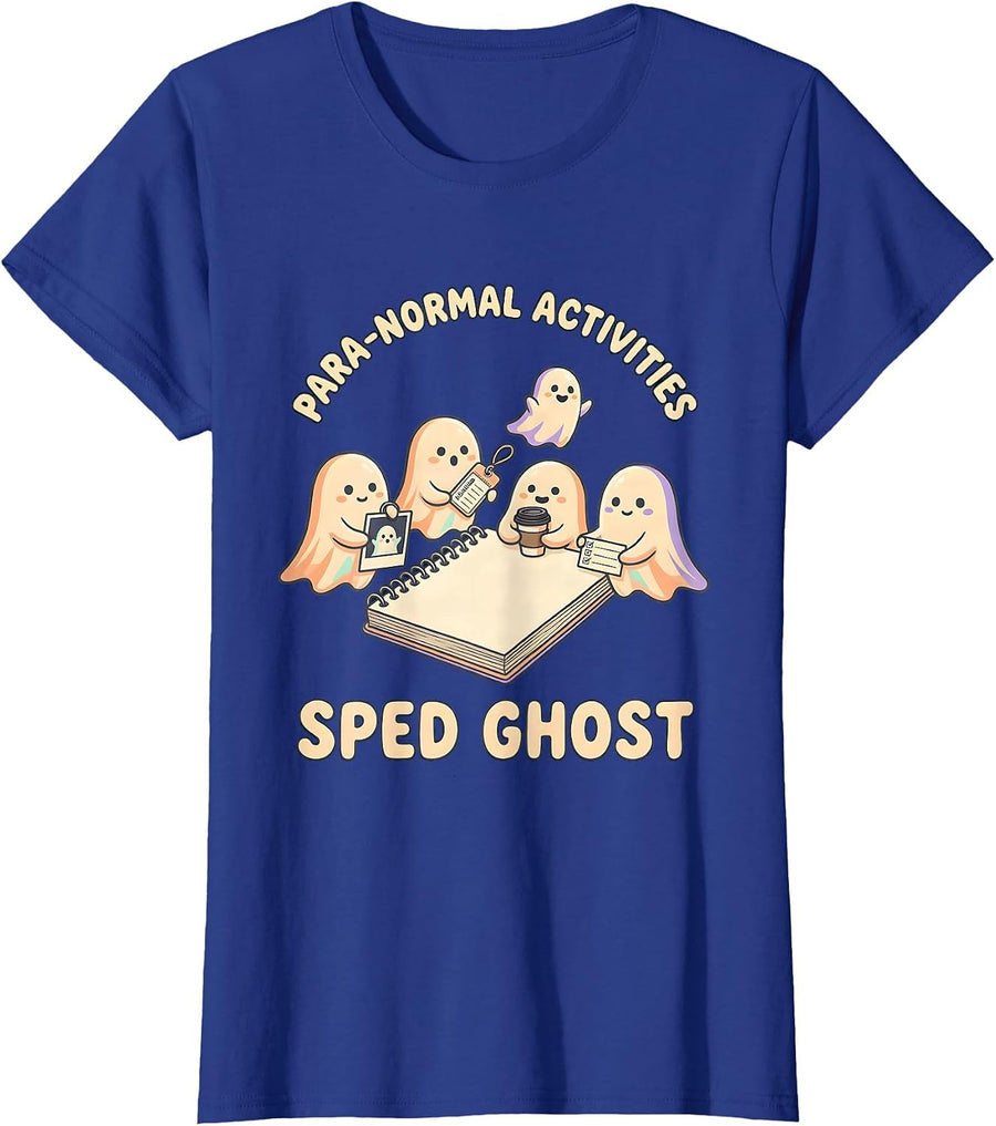 Women's Para-Normal Activities SPED Ghost Kawaii Teacher Halloween T-Shirt - Royal Blue
