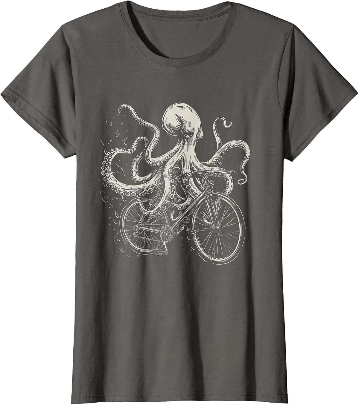 Octopus On Bicycle Funny Cycling Squid Road Bike Cyclist T-Shirt - Asphalt Grey